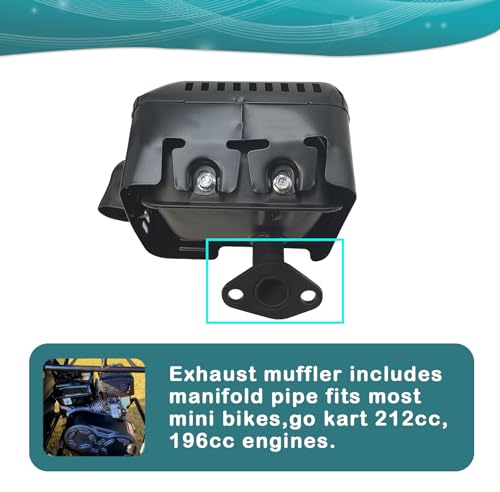 QYMOTO Mini Bike & Go Kart Stock Exhaust Muffler Kit for Coleman KT196 Go Kart,Mini Bike CT200U, XT200U-EX,BT200X,Axis M200 MB165 Hisun 200GK196cc 212cc Silencer Factory Status - Thumbnail 4