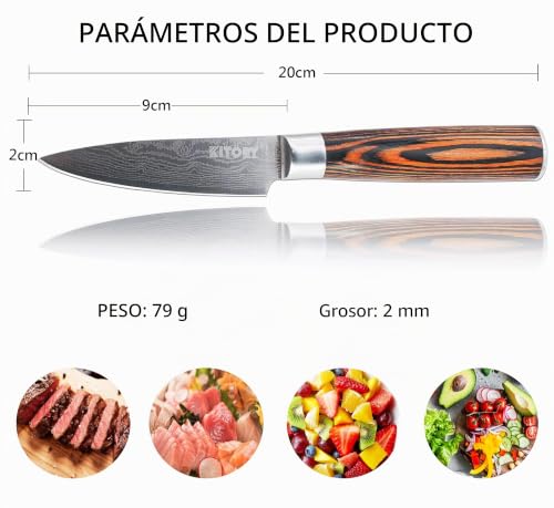 Miniatura 2 de Kitory Pequeño Cuchillo Santoku De 12 Cm, Afilado Cuchillo De Cocina Con Caja De Regalo Y Protector De Hoja