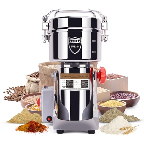 Goldtouch 750g Grain Mill Grinder 2800W Electric Stainless Steel Grain Grinder High-Speed Pulverizer Powder Machine for Dry Wheat, Oats, Corn, Pepper and Coffee Beans (750g Swing Type)