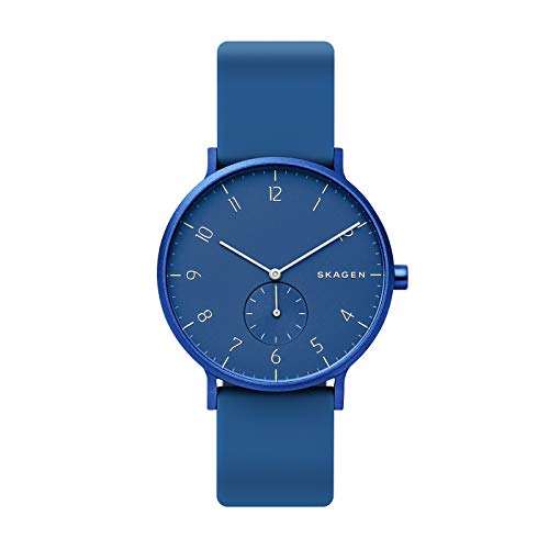 Skagen heren Aaren Kulor driewijzer, 41 mm kastmaat, aluminium horloge met siliconen band