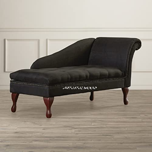 Image of Velvet Left Arm Chaise Lounge Storage Couch Luxury for Offices, Bedroom, Living Room (Black)