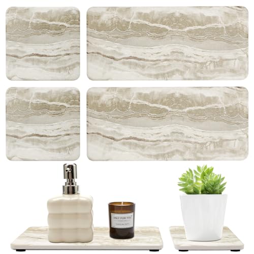 Set of 4 Drying Stone for Kitchen Counter Soap Tray Ceramic Bathroom Sink Trays Hand Soap Dish Stone Quick Dry Mat Toothbrush Sponge Holder Kitchen Sink Caddy Diatomite Coaster Bathroom Trays