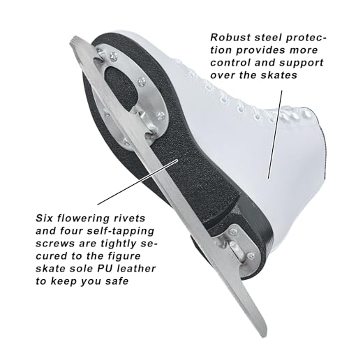 image for Nattork White Figure Skates Excellence Stainless Steel Blades Ice Figu