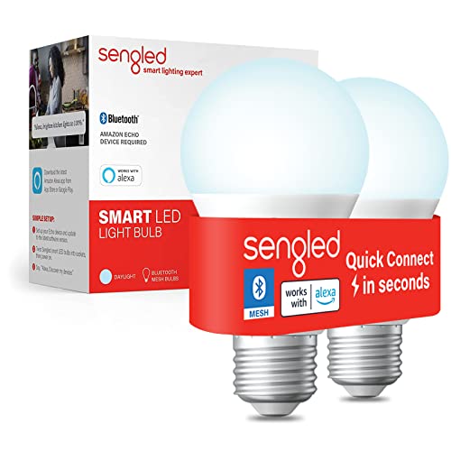 Sengled Alexa Light Bulb, S1 Auto Pairing with Alexa Devices, Smart Light Bulbs that Work with Alexa, Bluetooth Mesh Smart Home Lighting, Daylight 5000K, E26 60W Equivalent, 800LM, 2-Pack Sengled Alexa Light Bulb, S1 Auto Pairing with Alexa Devices, Smart Light Bulbs that Work with Alexa, Bluetooth Mesh Smart Home Lighting, Daylight 5000K, E26 60W Equivalent, 800LM, 2-Pack