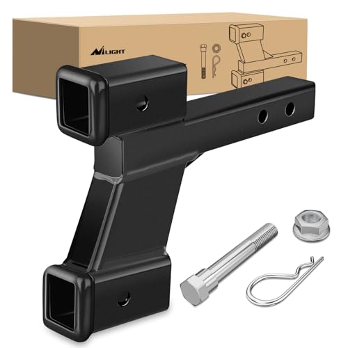 Image of Nilight Trailer Dual Hitch Extender for 2 Inch Receiver with 2 inch 6 inch Rise or Drop with Bolt Nut Clip 10,000 lbs Capacity Adjustable Extend 8 inch 10 inch Length Matte Black Powder Coated
