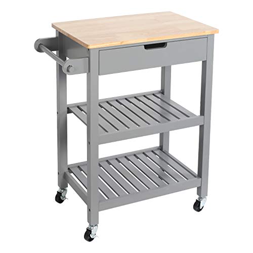 image for eclife Kitchen Islands Cart Rolling Kitchen Cart Grey Drawer Storage W