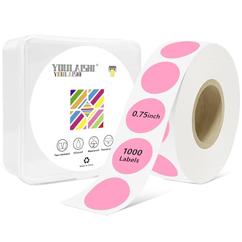 3/4 Inch Circle Dot Stickers 1000 PCS Pink Color Coding Thermal Labels Dots Writable Printable Small Round Stickers for Office, Classroom, Inventory, Garage, Organizing Storage