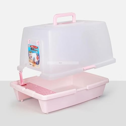 YMZJ猫トイレ ドーム型 猫用トイレ本体 ドア付き ルカバー ふた付き 飛び散り防止 囲い 清潔 広々サイズ 掃除簡単 大きいサイズ コンパクト 2WAy ニャンとも清潔トイレ 猫?所 猫砂盆 カーキ (S,ピンク)