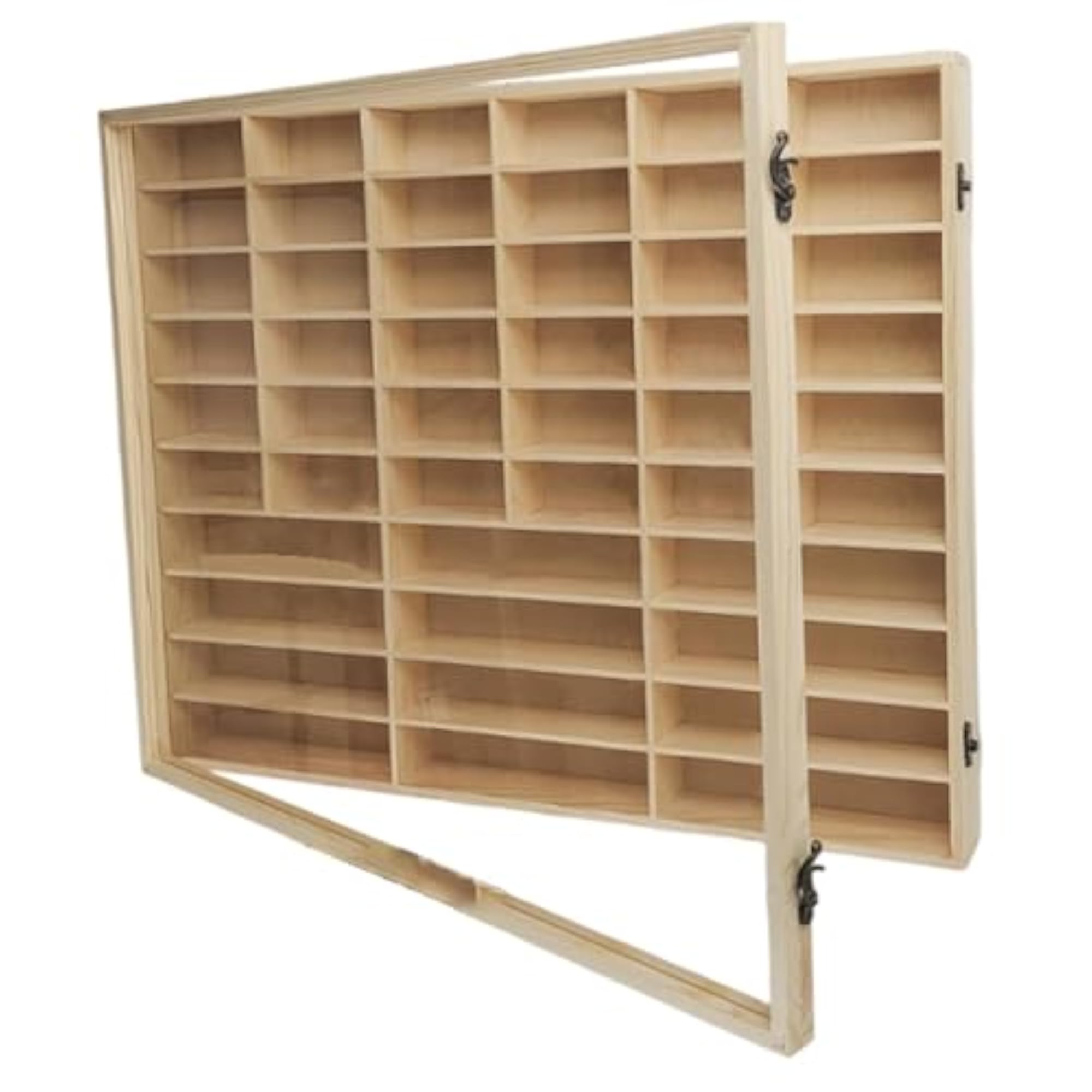 Wooden Toy Car Display Case with Dustproof Door, Wall Mounted