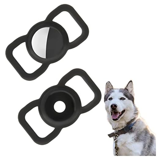 AUXSOUL 2 Pezzi Airtag Collare per Cani Custodia Protettiva in Silicone Air Tag GPS Cover Airtag per Cane Accessori Compatibile con Airtags Tracking Finder (Nero)