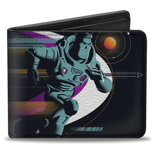 Disney Pixar Lightyear Buzz Carteira Bifold PU Lightyear Buzz Running Pose Preta Azul-petróleo Laranja, Lightyear, 4.0' x 3.5', Carteira dobrável