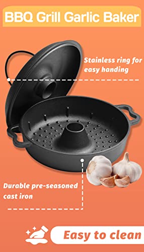 Afoofa Large Garlic Roaster, Cast Iron Garlic Roaster For Oven Grill, Garlic Presses Cast Iron Skillets Pan For Garlic Baker, Bbq Roasted Garlic Cooker For Kitchen, Cast Iron Large Baked Potato Cooker #TOP1