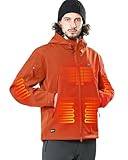 DEWBU Heated Jacket for Men with 12V Battery Pack Winter Outdoor Soft Shell Electric Heating Coat, Men's Orange, M