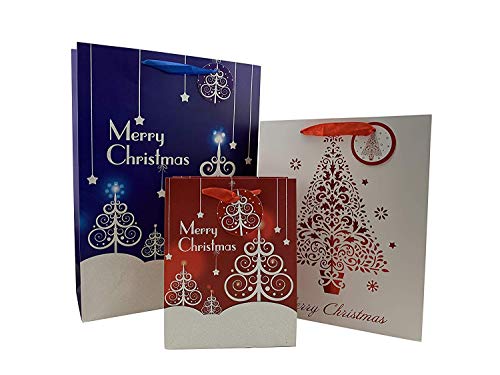 Christmas Gift Bags Assorted Sizes - Set Of 15, Bulk, Large, Medium, Small, Handles, Gift Tags Included, Festive Holiday Gift Wrapping, Santa, Snowman, Reindeer #TOP5