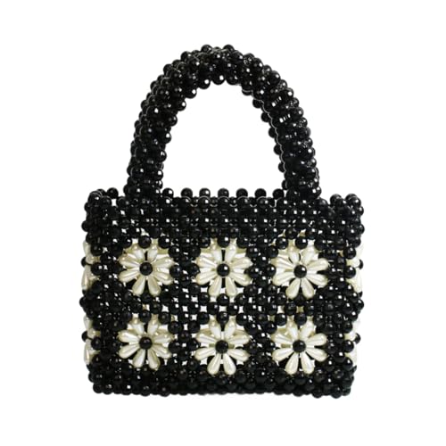 Image of Women Beaded Handbags Elegant Handmade Weave Purse Crystal Pearl String Tote Bags for Banquet Wedding Cocktail