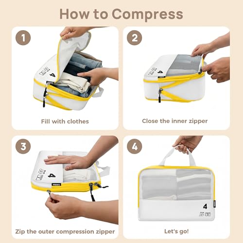 7 Set Compression Packing Cubes Travel Accessories Expandable Packing Organizers (White) - Thumbnail 3