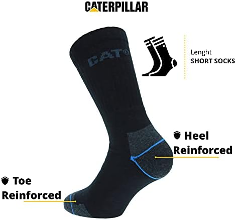 Caterpillar Diabetic Work Socks 6 Paar Werksokken, Betere Bloedcirculatie, Vochtregulerend, Spant Niet Af, Versterkte Hiel Teen, Katoen, Platte Teennaad (Zwart, 43-46