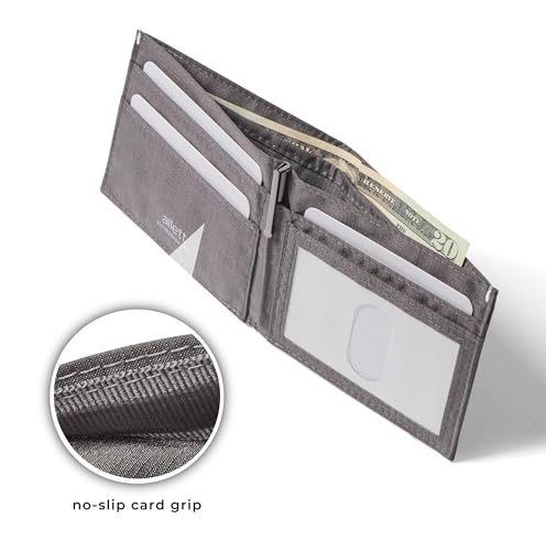 Image of Allett Nylon Front Pocket ID Wallet, Charcoal Grey | Vegan Front Pocket Bifold | Made With Moisture Wicking Nylon | Holds Up + /- 12 Cards