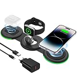 3 in 1 Faltbar Induktive Ladestation,Magsafe Kabelloses Ladegerät für Apple Watch und iPhone 14/13/12/11/Pro Max/Mini/XS/XR,Wireless Charger für Apple Watch 8/7/6/SE/5/4/3/2, AirPods Pro/2/3