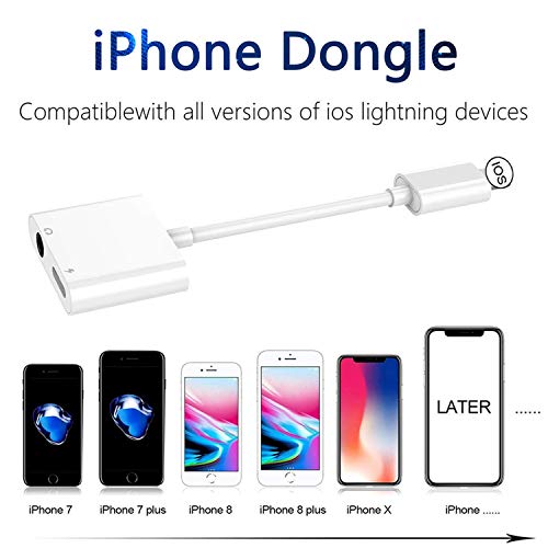 For iPhone 3.5mm Headphone Adapter Splitter Cable Accessories Aux Cable for iPhone8/8 Plus/7/7Plus/11/X/XR 2 in 1 Audio Adapter & Charger Dongle Adaptor Earphone Audio Connector Support All iOS System