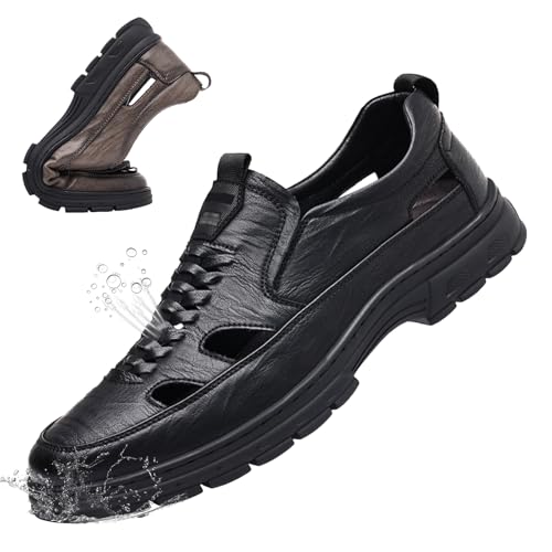 Men's Slip on Sport Sandals Closed Toe Leather Lightweight Walking Sandals Non Slip Comfortable Beach Water Hiking Athletic Indoor Outdoor Shoes