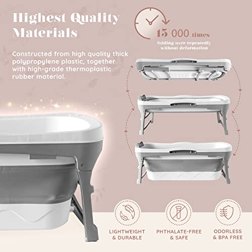 Portable Bathtub For Adult - Large 56'In Foldable Collapsible Tub - Ergonomically Designed For The Ultimate Relaxing Soaking Bath, Gray #TOP6