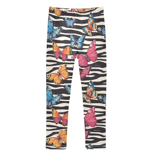 Boccsty Colorful Butterflies Zebra Stripes Girls Leggings Kids Yoga Pants Dance Active Tights 4T