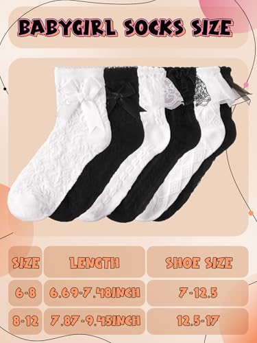 6 Pairs Big Girls Ruffle Ankle Socks Lace & Frilly Ruffle Pageant Cute Comfortable Frilly Dress Princess Ankle Socks3