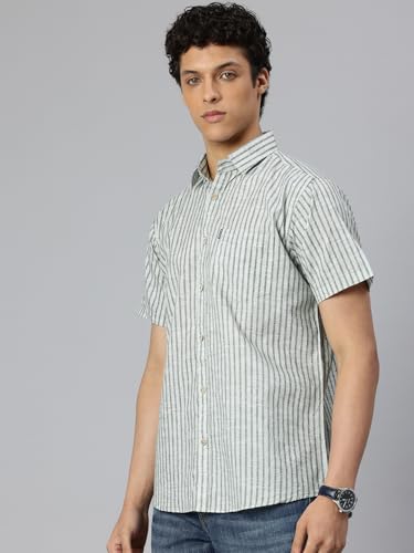 Image of Majestic Man Men's Pure Cotton Striped Half Sleeve Slim Fit Casual Shirt for Men