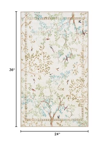 jinchan Yarden Botanical Birds Tapete 2x3 Ivory Lavable miniatura 2