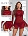 Avidlove Women's Mesh Dress Side Slit Bodycon Mini Lingerie Dress Sexy Long Sleeve Mock Neck Party Clubwear Outfits (Wine Red, Medium)