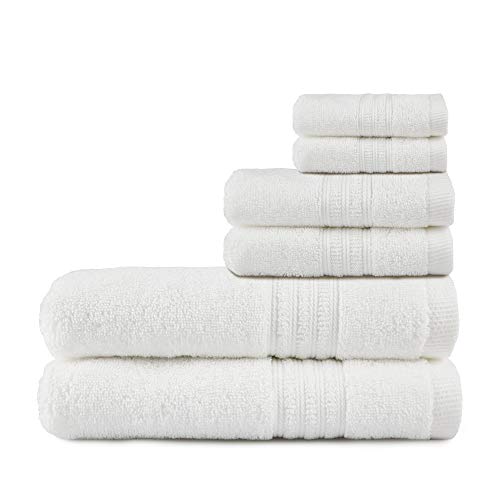 Trident 6 Piece Bath Linen Set - Super Soft, Highly Absorbent, Hotel Luxury Bath Towels, Machine Washable, Soft Comfort - Snow White #TOP1