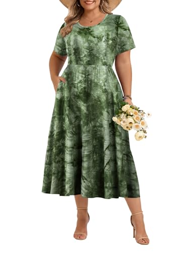 Image of LARACE Plus Size Dresses for Women Summer Casual Short Sleeve Long Dress Flowy Maxi Beach Dresses with Pockets L-6XL