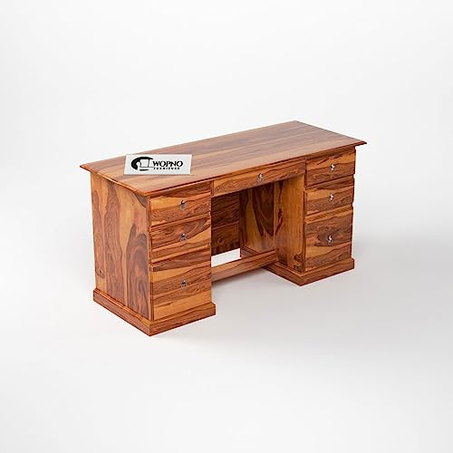 Image of Solid Sheesham Wooden Study Table & Desk with Drawer for Office and Home | Computer Laptop Table | Reading & Writing Desk | Laptop Desk (Honey)