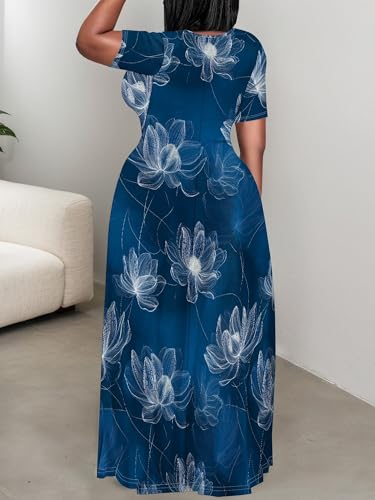 Image of PinkPatty Women's Plus Size Maxi Dresses Short Sleeve Sundress Summer T-Shirt Beach Long Dress with Pockets
