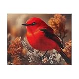 Crimson Chat Jigsaw Puzzle Made in USA - Stunning Australian Desert Bird