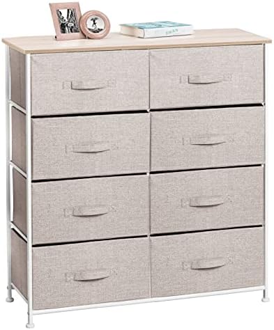 mDesign 38.31" High Steel Frame/Wood Top Storage Dresser Furniture Unit with 8 Removable Fabric Drawers - Large Bureau Organizer for Bedroom, Living Room, or Closet - Lido Collection, Linen/Tan