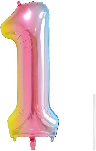 40Inch Number Balloon with a Straw, Foil Mylar Helium Balloons for Decoration Supplies, Digital Balloon for Birthday Parties/ Anniversary/Memory Day, Reusable Foil Balloon -Gradient Number 1 Balloon