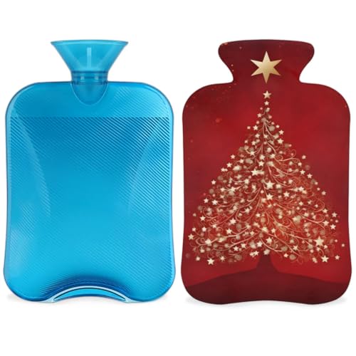 Hot Water Bottle with Soft Cover,2L Christmas Tree Hot Water Bag for Hot and Cold Compress, Hand Feet Warmer, Bright Tree Rubber Hot or Cold Water Bottle Halloween Christmas Decorations