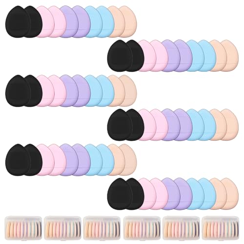 QSdywlyd 30 Pcs Mini Powder Puff & mini makeup sponge Set，with Storage Box - setting powder puff, Dual-Use (Dry/Wet) for Foundation, Concealer & Eyeshadow - Soft.Finger powder puff&makeup puff， Makeup Sponge
