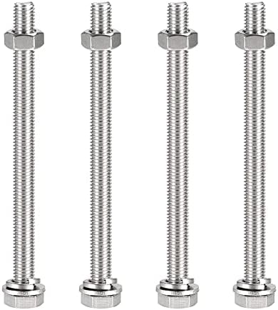 sourcing map M10 x 55mm Hex Head Screws Bolts, Nuts, Flat & Lock Washers Kits, 304 Stainless Steel Fully Thread Hexagon Bolts 4 Sets