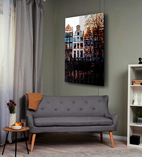 Belgium Streets Wall Art Traditional Town Houses Painting World Traveler Gift Idea Architectural Decor Glass Canvas Print Warm Tones Bedroom Decoration #TOP2