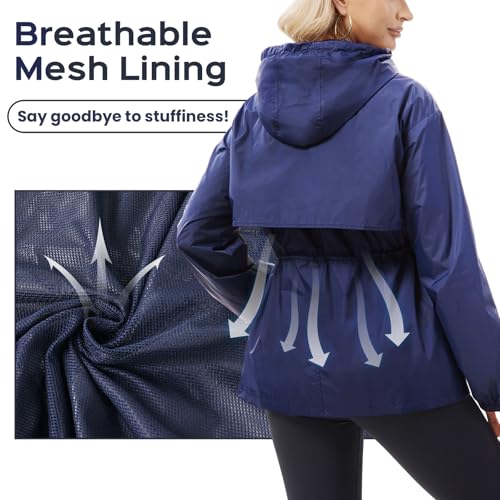 Cooling Lightweight Rain Jacket Women - 3D Vent Hooded Trench Coat, Waterproof Packable Windbreaker for Women/Men2