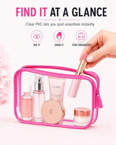 Image of 4 PCS Clear Makeup Bag Set, 4 Sizes TSA Approved Travel Toiletry Bags,Waterproof PVC Clear Cosmetic Pouch with Zipper, Portable Transparent Organizer Bags for Travel Toiletries Accessories,Women Men