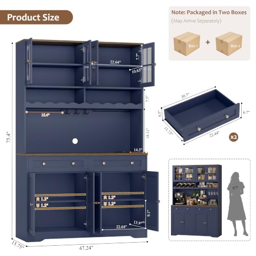 Image of HOSTACK 75 inchH Kitchen Pantry Storage Cabinet, Coffee Bar, Tall Hutch Cabinet