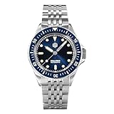 San Martin SN004G 8215 diseño original pulsera buceo reloj zafiro cristal 20ATM moda acero automático reloj mecánico, azul, Pulsera