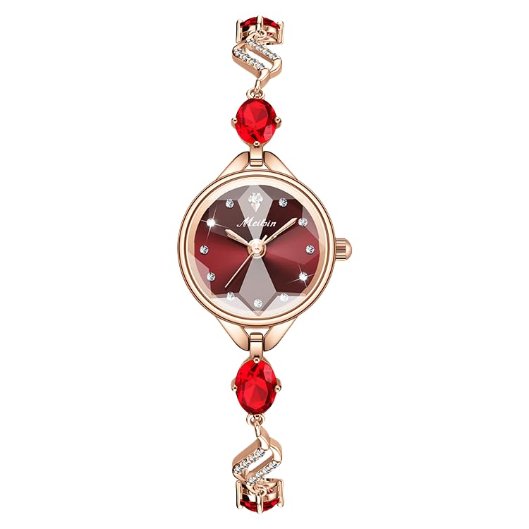 Montre cristal rubis et or rose au design féminin raffiné