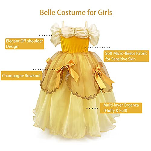 Mdycw Puffy Princess Dress Off Shoulder Layered Costume, Special Occasion Dresses For Toddler Girls Age 4-5 Years, Ultra Soft Lace Fancy Gown Birthday Party Dress Up, Yellow #TOP1