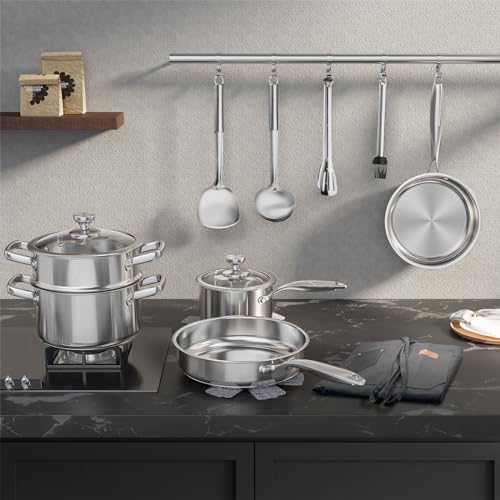 Meythway Pots and Pans Set Non Toxic, 16PCs Stainless Steel Cookware Set with Steamer, Kitchen Induction Cookware with Utensil Sets, Pot Protectors and Apron For Oven & Dishwasher Safe by Meythway - Image 6