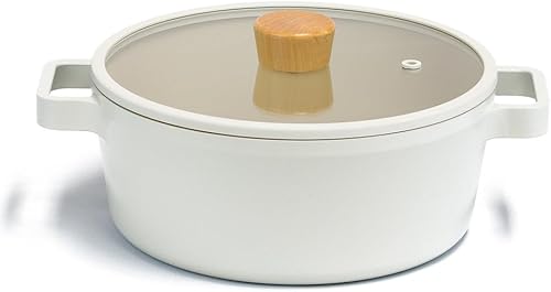 NEOFLAM FIKA Olla antiadherente de 2.7 cuartos de galón, cazuela para estufas e inducción, tapa de vidrio con perilla de madera, fabricada en Corea